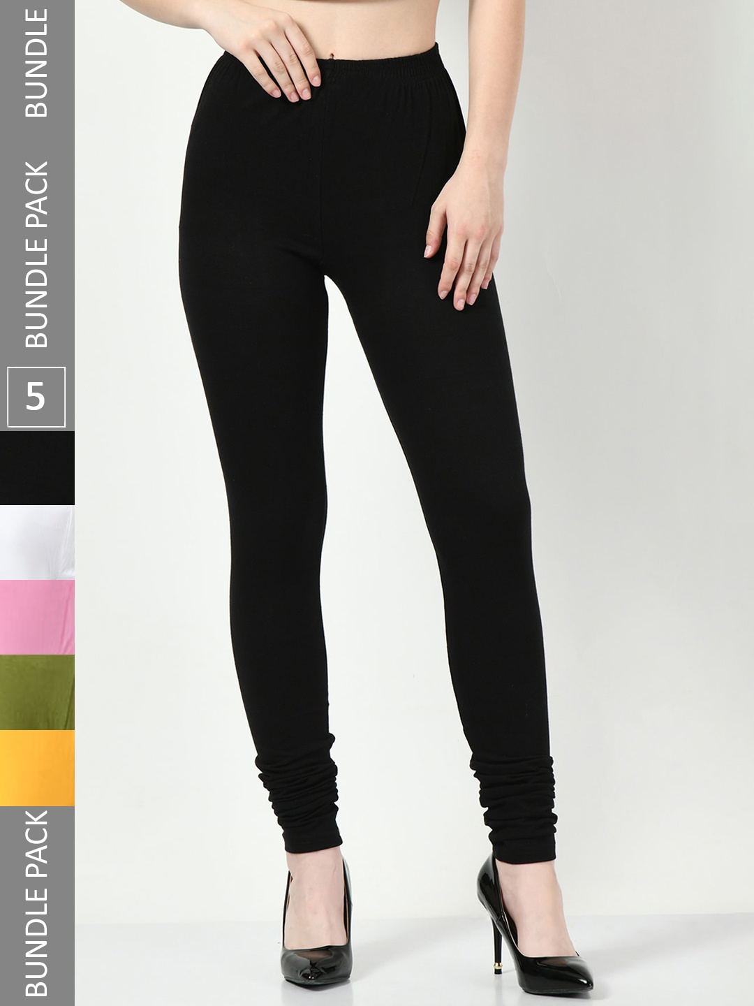 

BAESD Pack of 5 Churidar-Length Leggings, Black