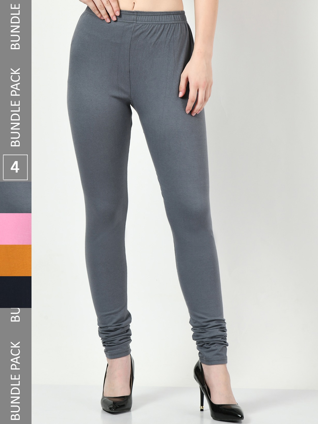 

BAESD Pack of 4 Churidar-Length Cotton Lycra Leggings, Grey