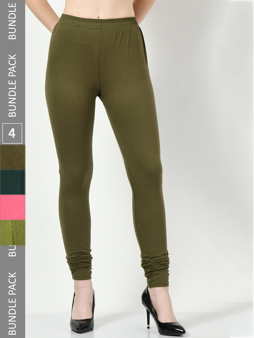 

BAESD Pack of 4 Churidar-Length Leggings, Green