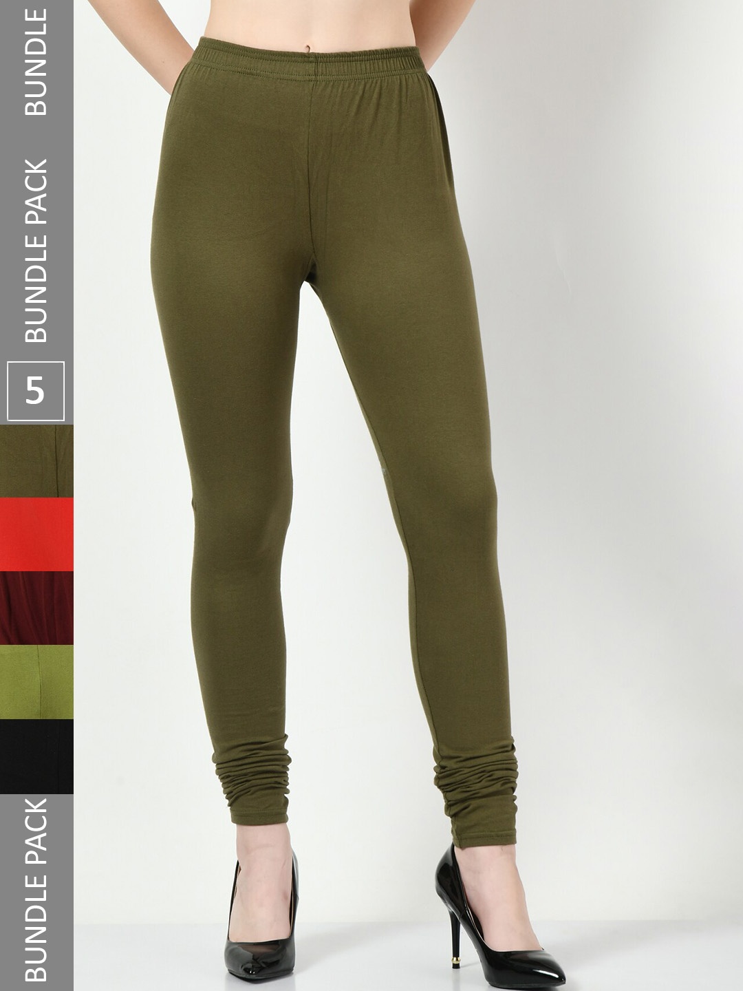 

BAESD Pack of 5 Churidar Length Cotton Leggings, Green