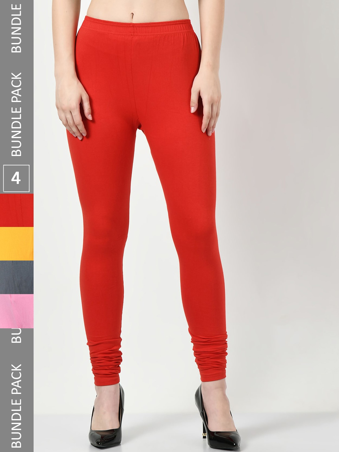 

BAESD Pack Of 4 Churidar Length Leggings, Red