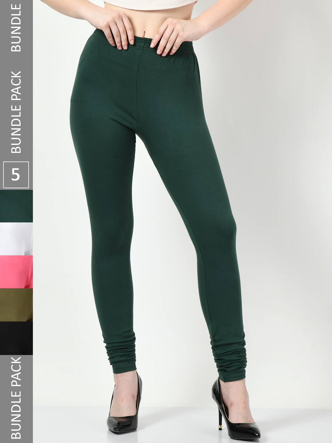 

BAESD Pack Of 5 Churidar-Length Leggings, Green