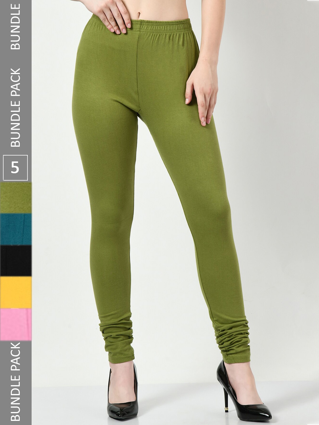 

BAESD Pack Of 5 Slim-Fit Churidar Length Leggings, Green