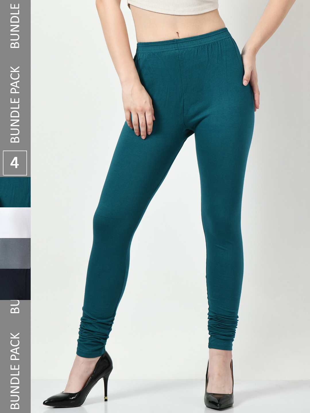 

BAESD Pack of 4 Cotton Lycra Churidar-Length Leggings, Green