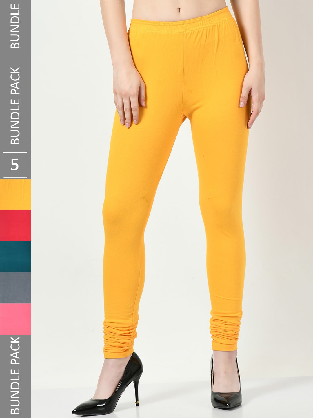 

BAESD Pack Of 5 Slim-Fit Churidar Length Leggings, Yellow