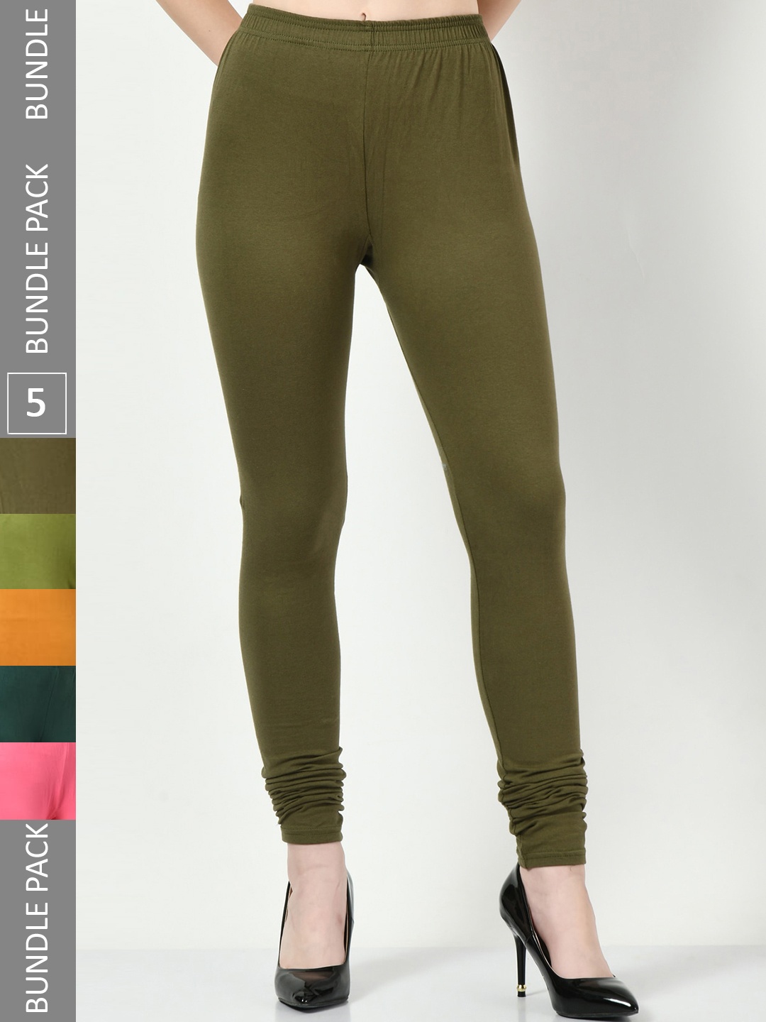 

BAESD Pack of 5 Churidar-Length Leggings, Olive