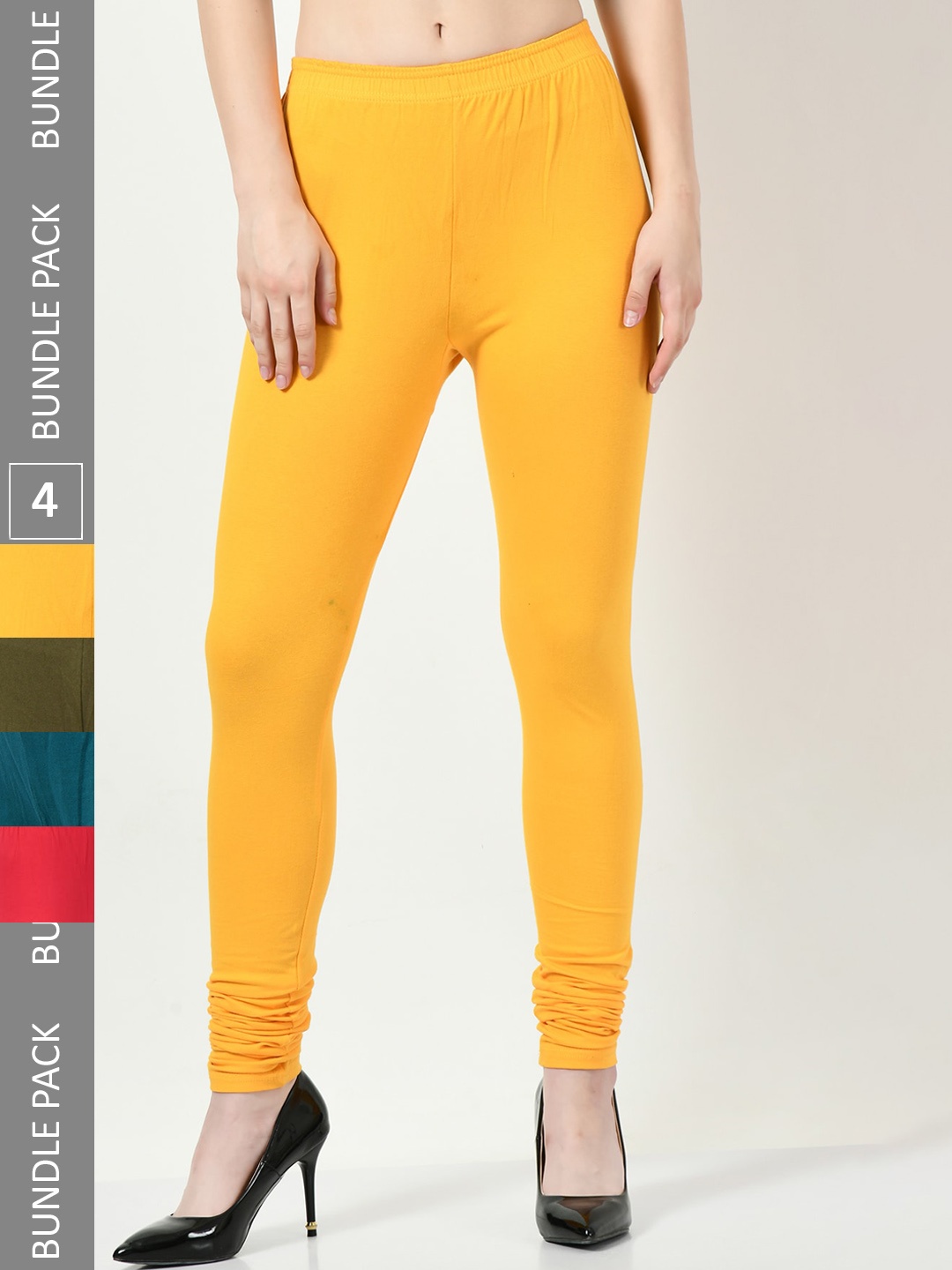 

BAESD Pack Of 4 Churidar-Length Leggings, Yellow
