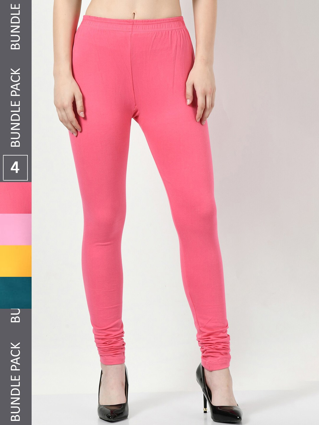 

BAESD Pack Of 4 Slim-Fit Churidar-Length Cotton Leggings, Pink