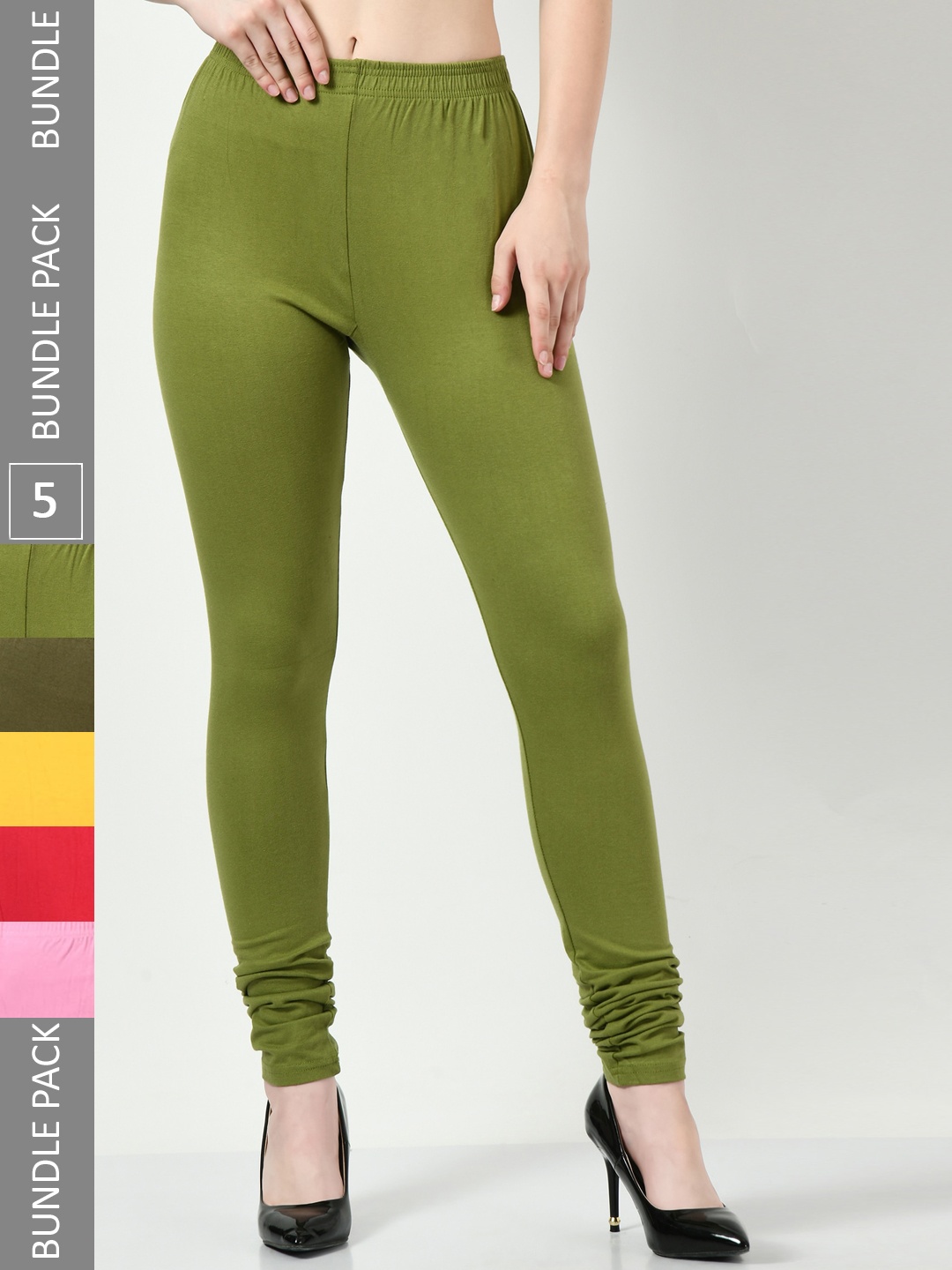 

BAESD Pack Of 5 Slim-Fit Churidar-Length Cotton Soft Leggings, Green