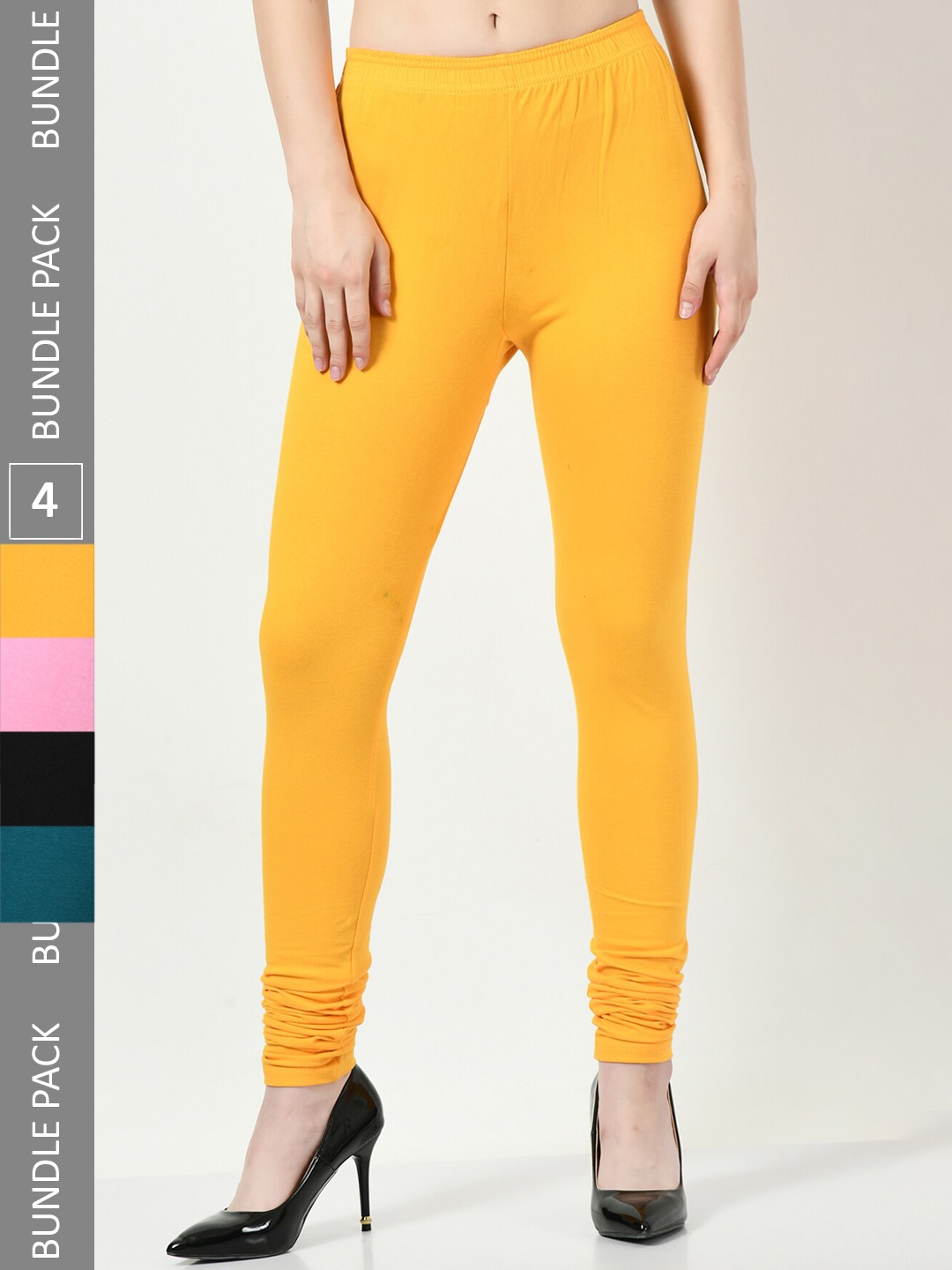 

BAESD Pack Of 4 Churidar Length Leggings, Yellow