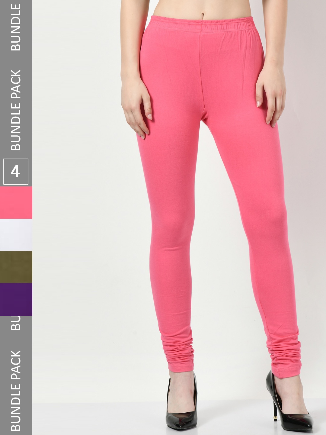 

BAESD Pack Of 4 Slim-Fit Churidar-Length Soft Leggings, Pink