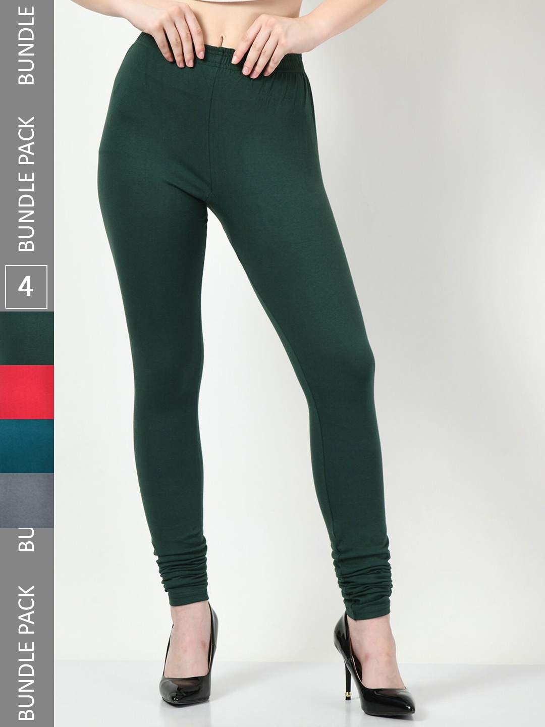 

BAESD Women Pack Of 4 Slim-Fit Churidar-Length Leggings, Green