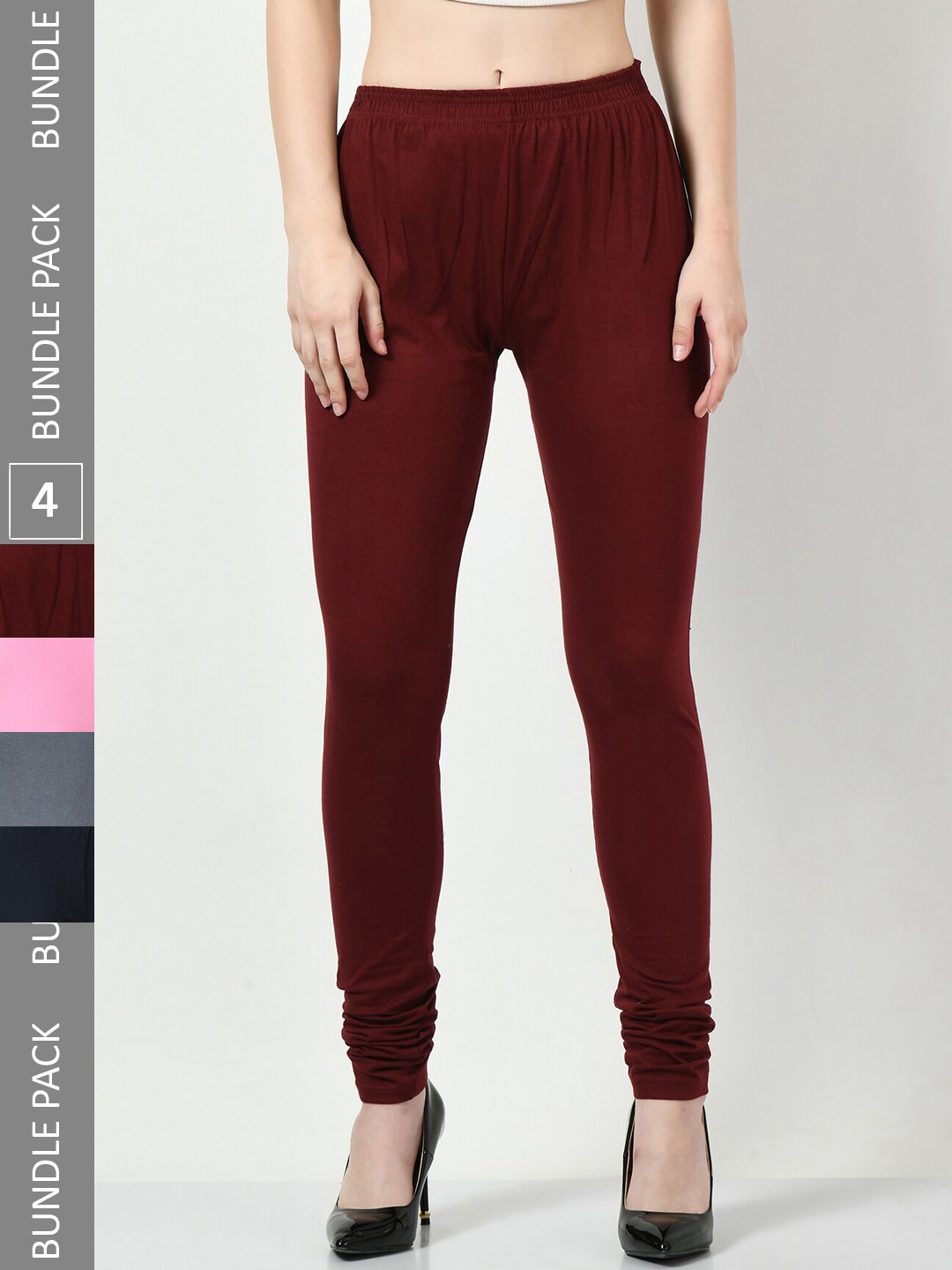 

BAESD Pack Of 4 Churidar Length Leggings, Maroon