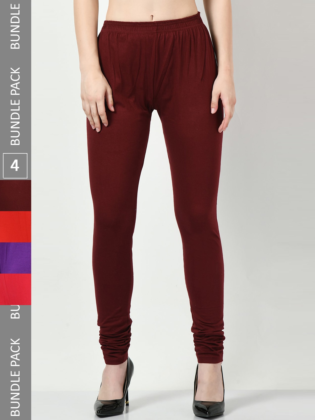 

BAESD Pack Of 4 Slim-Fit Churidar-Length Soft Leggings, Red