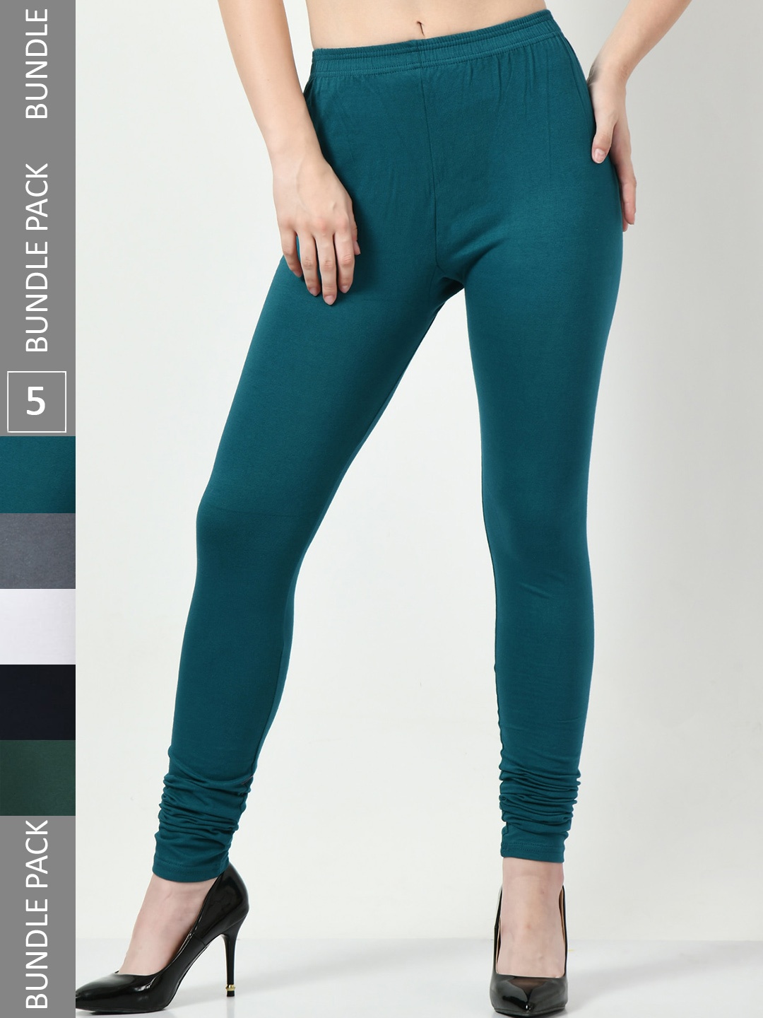 

BAESD Pack Of 5 Slim-Fit Churidar Length Leggings, Teal