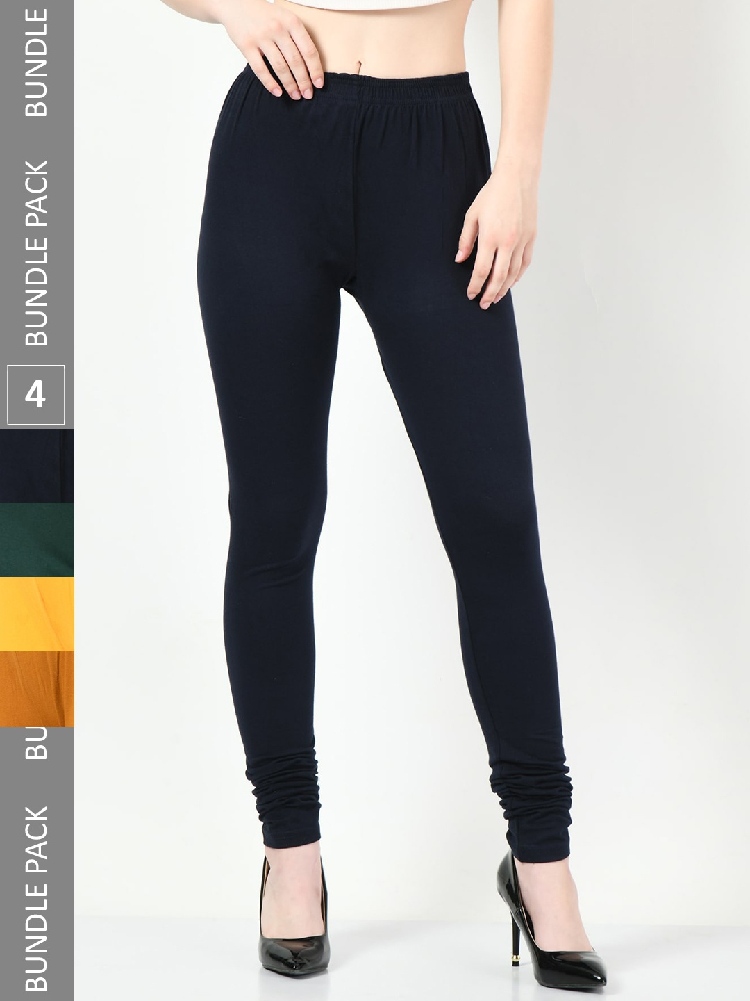 

BAESD Pack Of 4 Slim-Fit Churidar Length Leggings, Navy blue