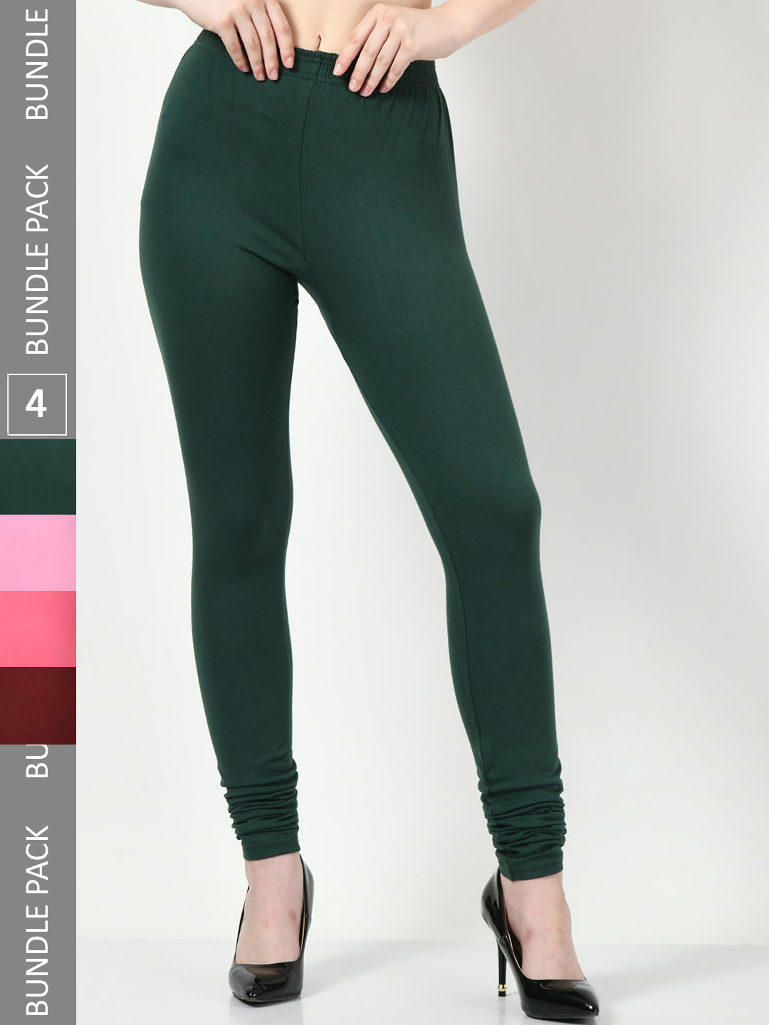 

BAESD Pack Of 4 Churidar Length Leggings, Green