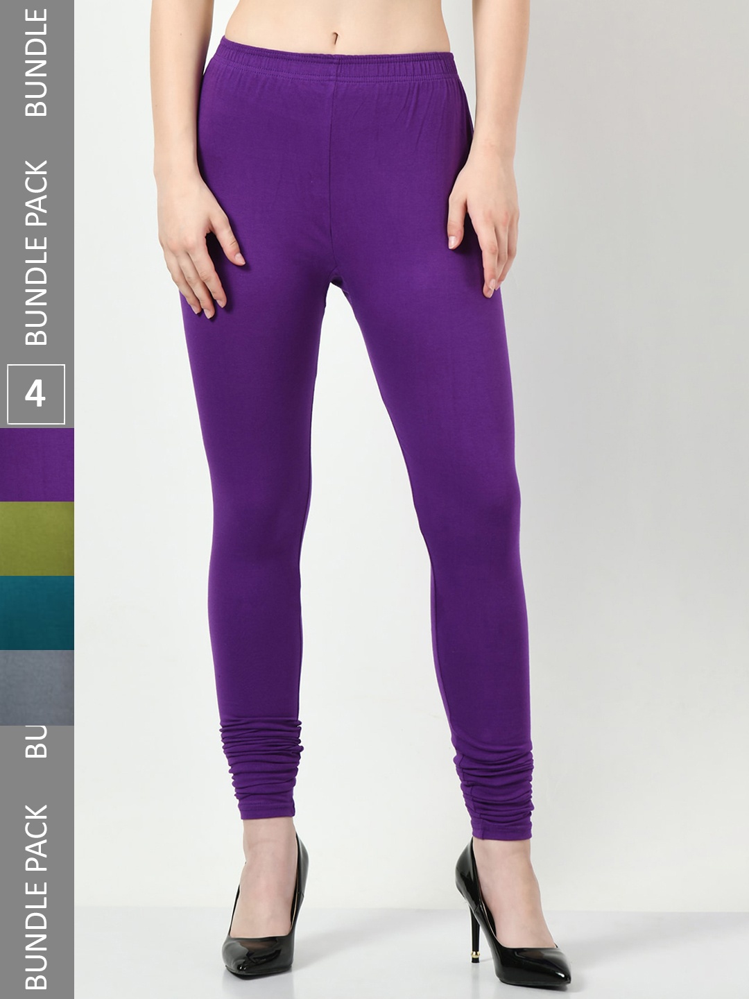 

BAESD Pack Of 4 Churidar-Length Slim-Fit Leggings, Purple