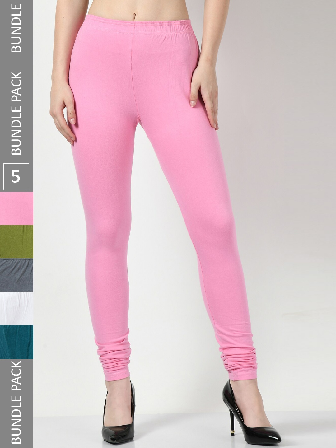 

BAESD Pack Of 5 Churidar Length Leggings, Pink