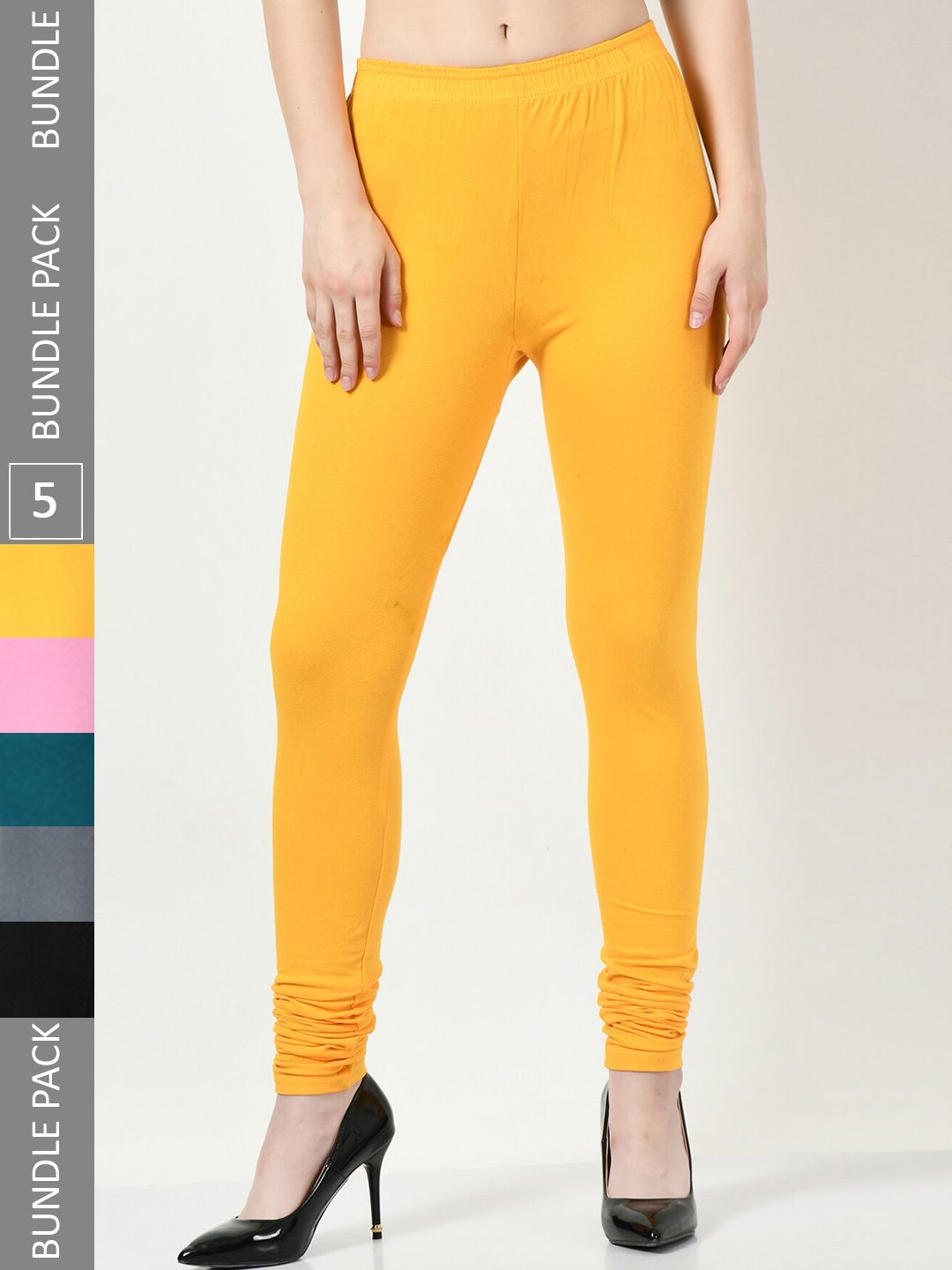 

BAESD Pack Of 5 Cotton Lycra Churidar Length Slim Fit Leggings, Yellow