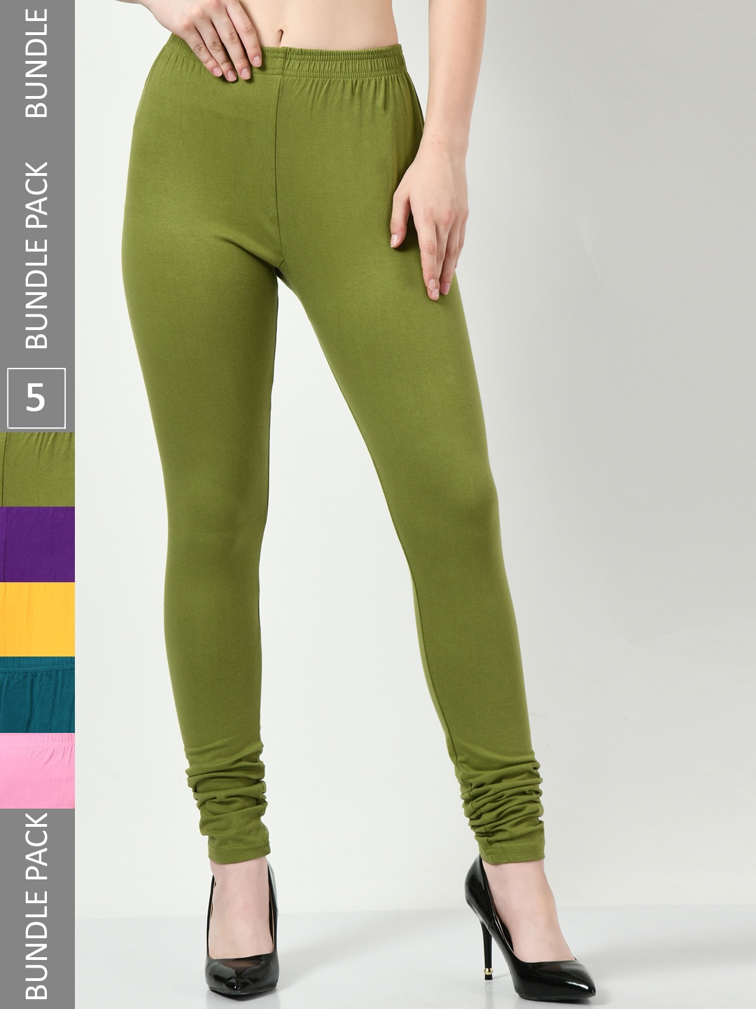 

BAESD Pack Of 5 Churidar Length Leggings, Green