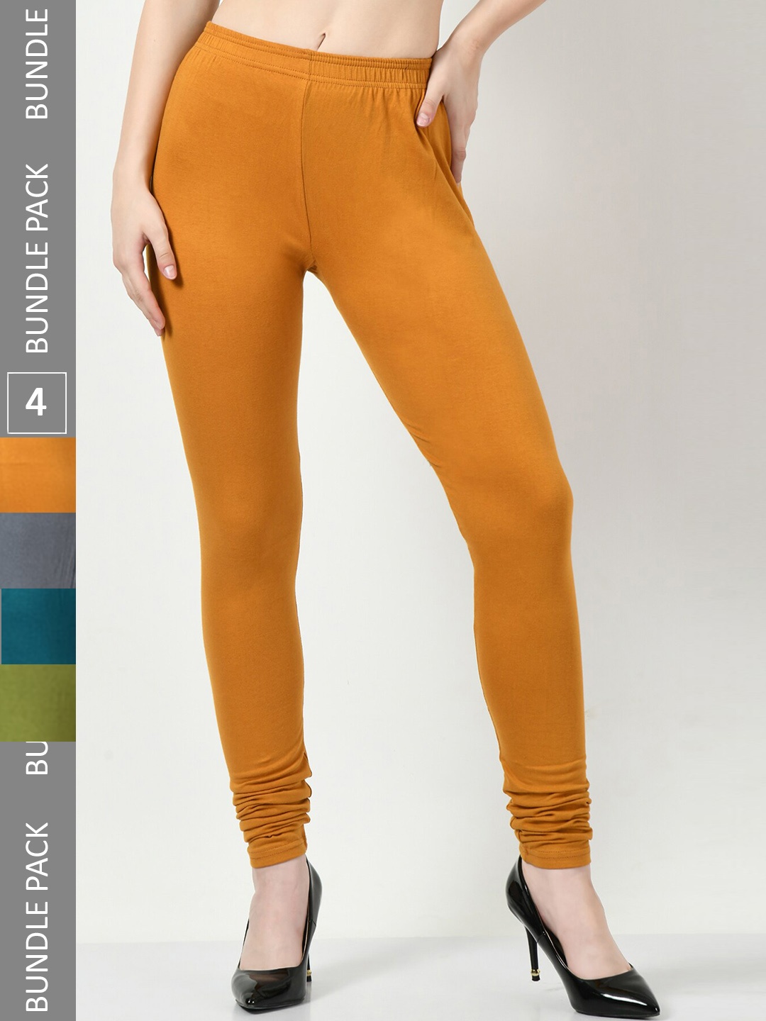 

BAESD Pack Of 4 Slim-Fit Cotton Lycra Churidar Length Leggings, Mustard