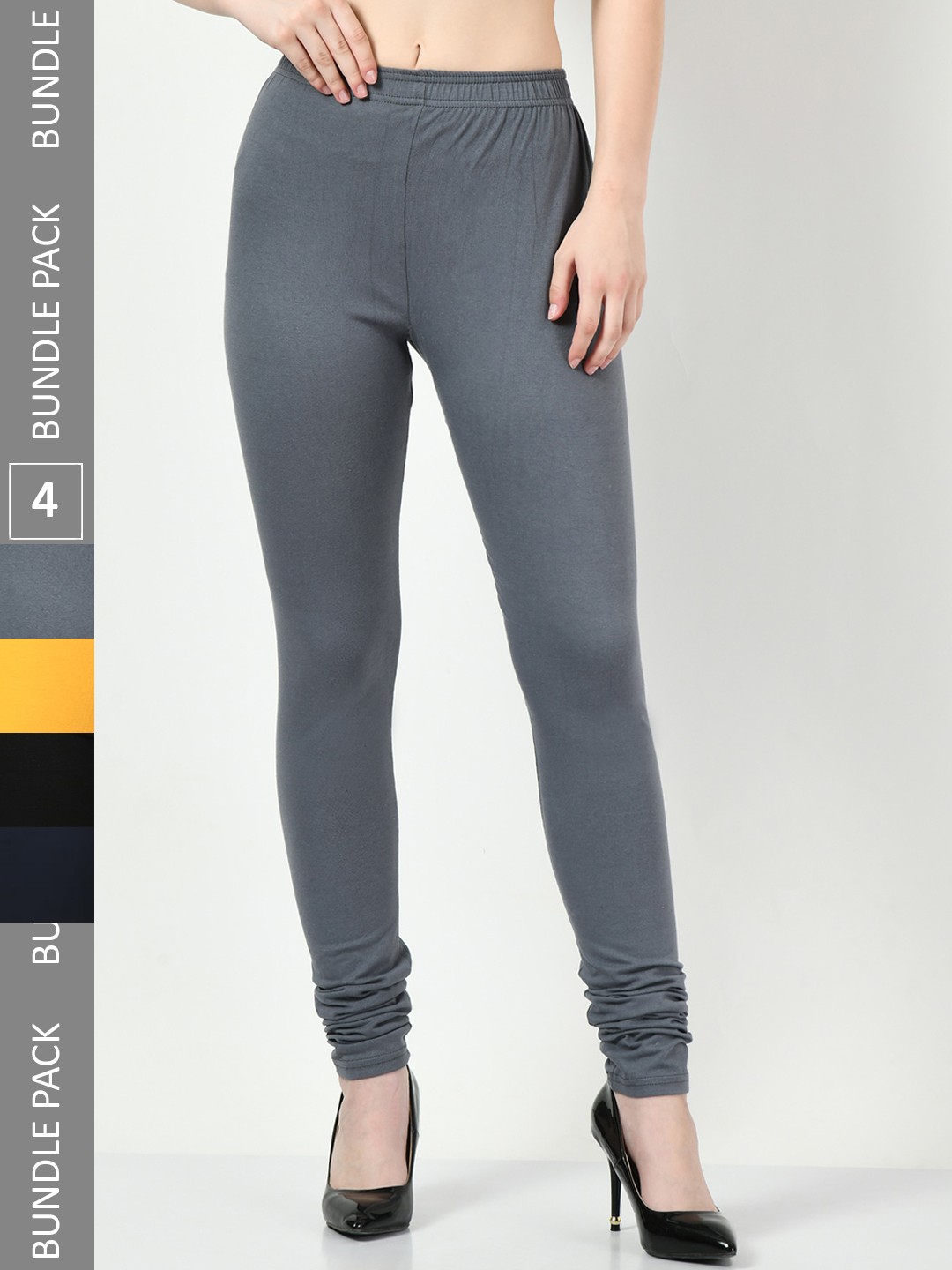 

BAESD Pack Of 4 Churidar Length Cotton Lycra Leggings, Grey