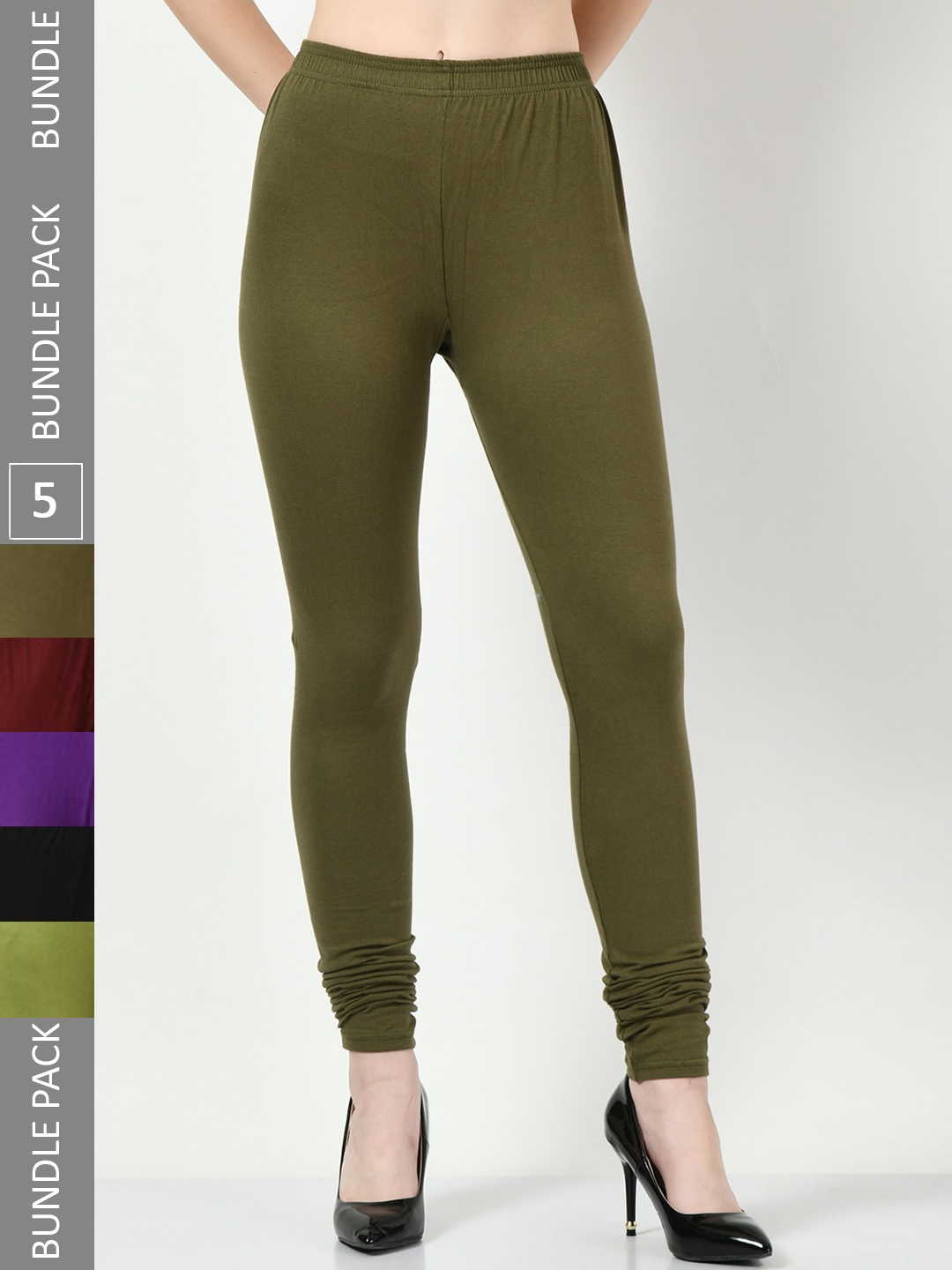 

BAESD Pack Of 5 Churidar Length Leggings, Green