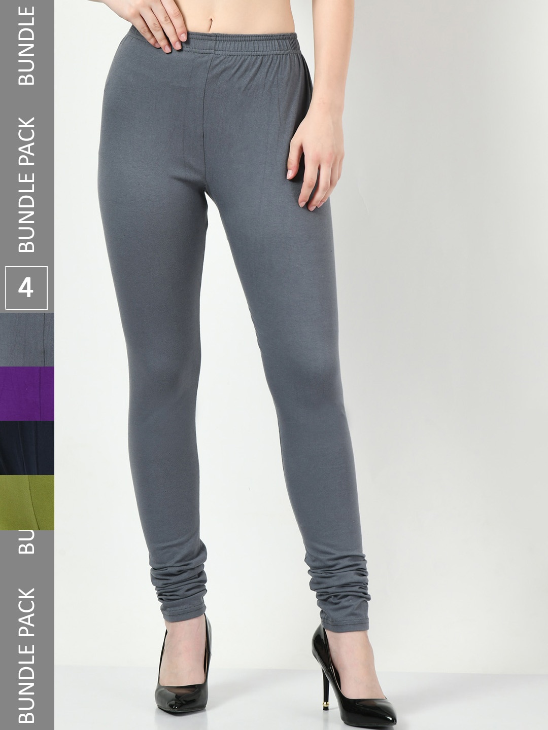 

BAESD Pack Of 4 Churidar Length Cotton Lycra Leggings, Grey