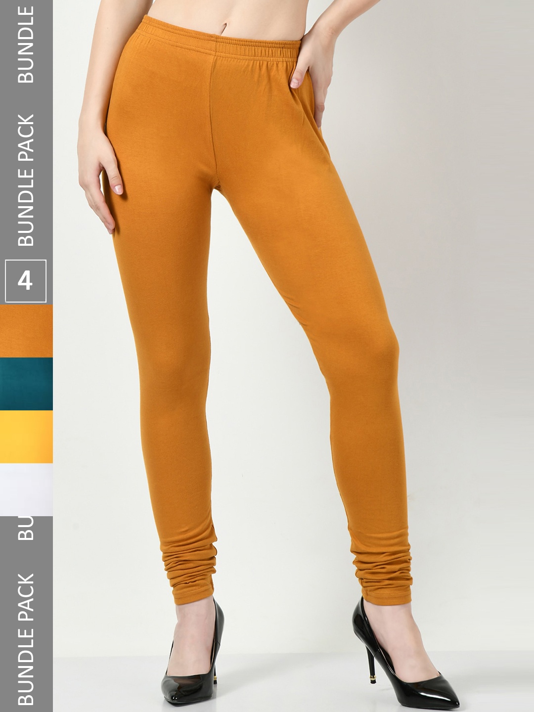 

BAESD Pack Of 4 Churidar-Length Slim-Fit Soft Leggings, Mustard