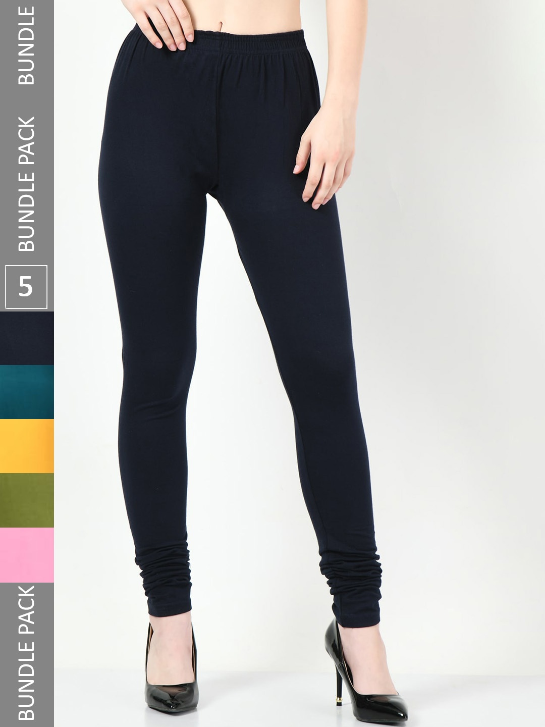 

BAESD Pack Of 5 Churidar-Length Slim-Fit Soft Leggings, Navy blue