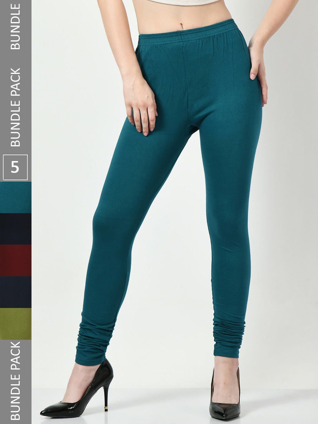 

BAESD Women Pack Of 5 Churidar-Length Slim-Fit Cotton Soft Leggings, Maroon