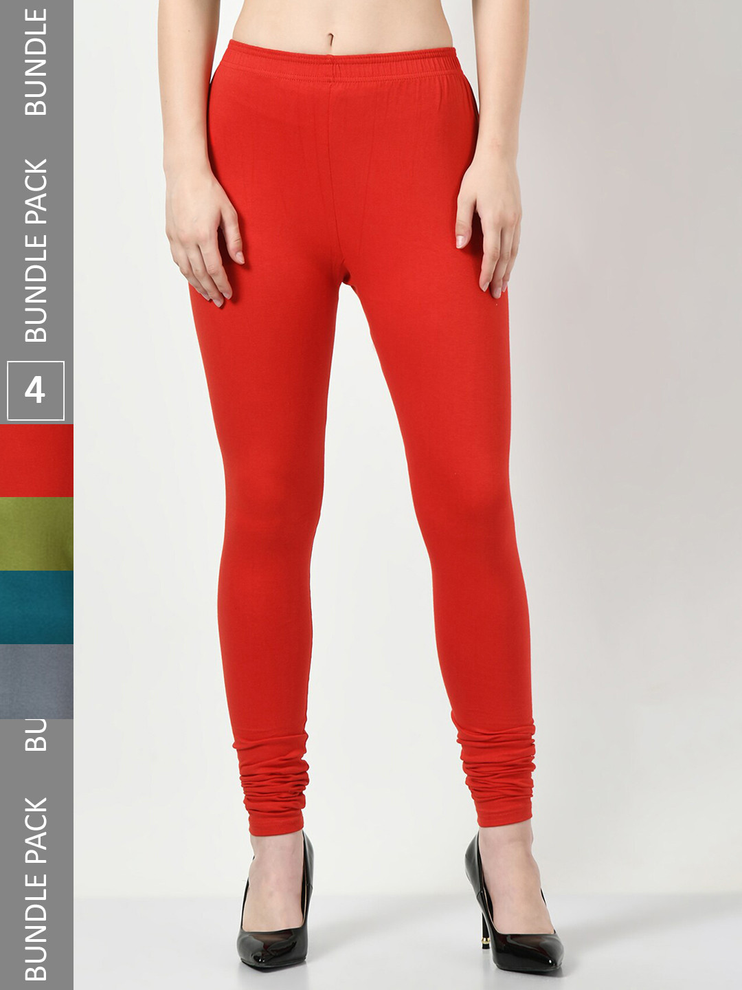 

BAESD Pack Of 4 Slim Fit Soft Churidar Length Leggings, Red