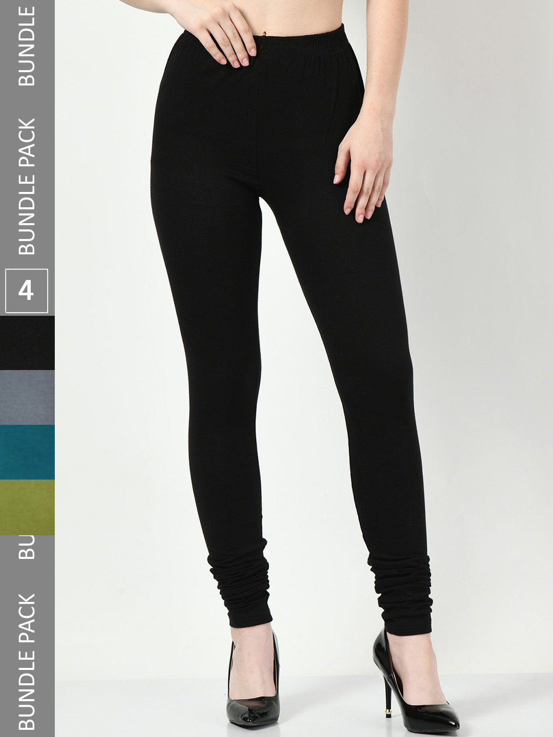 

BAESD Pack Of 4 Slim-Fit Soft Churidar-Length Cotton Lycra Leggings, Olive