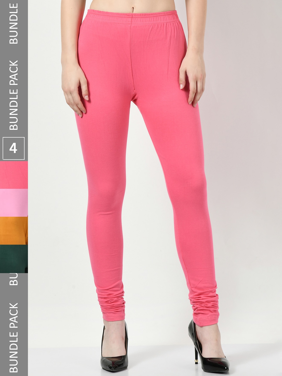 

BAESD Pack Of 4 Churidar Length Cotton Leggings, Pink