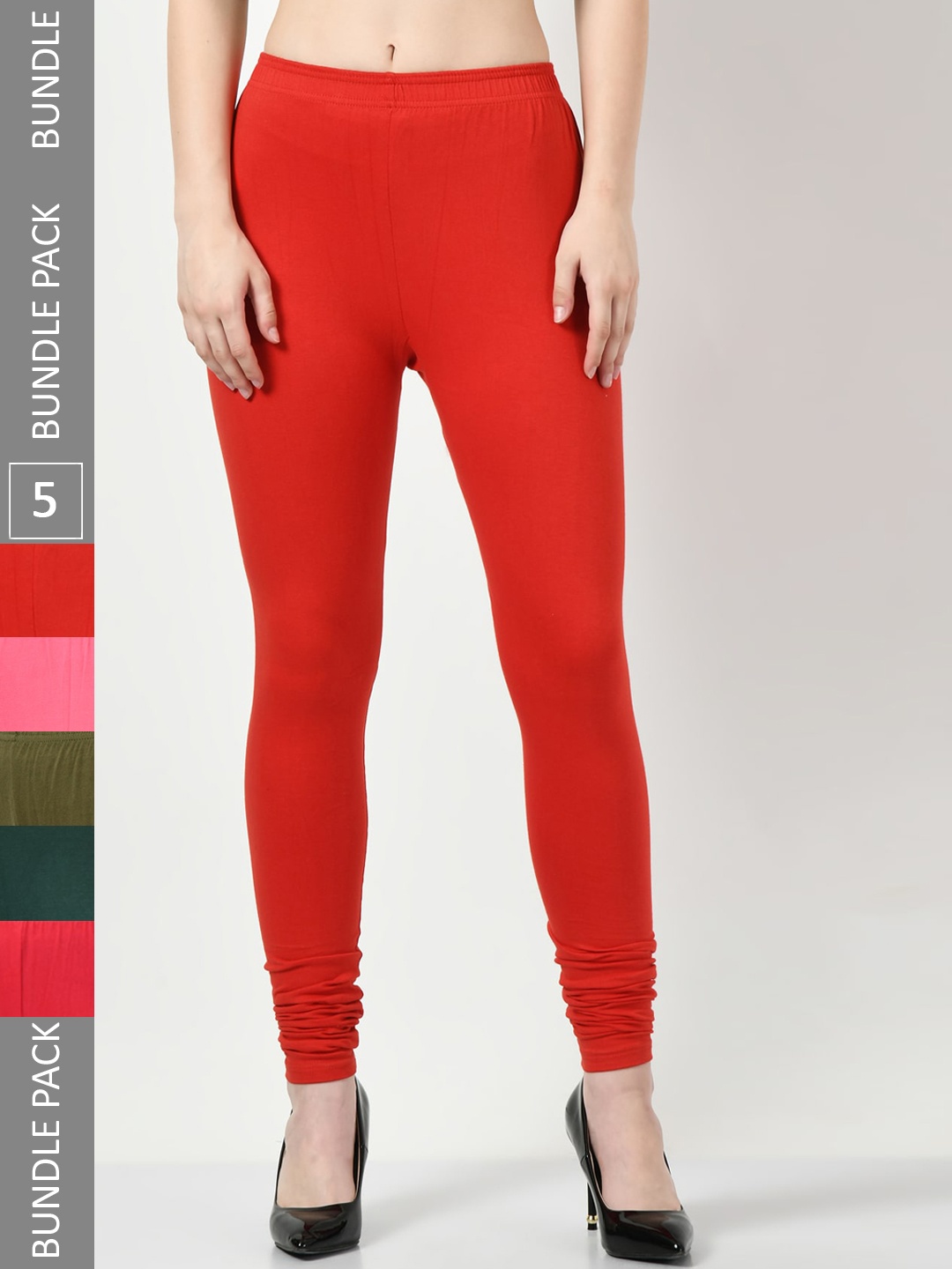 

BAESD Women Pack Of 5 Churidar-Length Leggings, Red