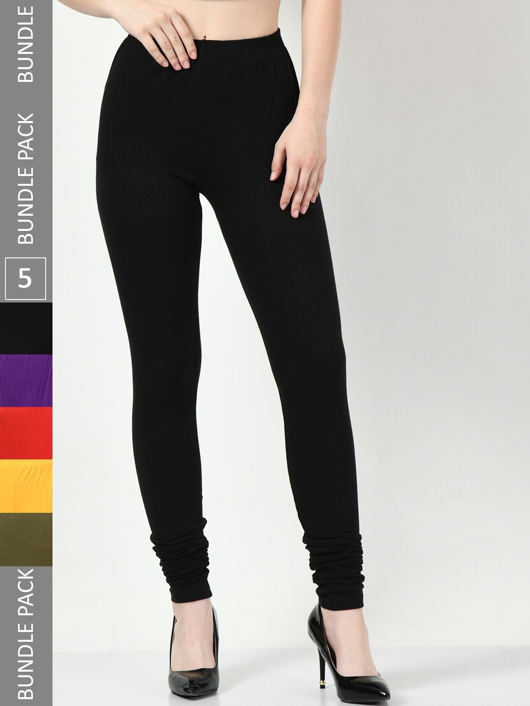 

BAESD Pack Of 5 Churidar Length Leggings, Black