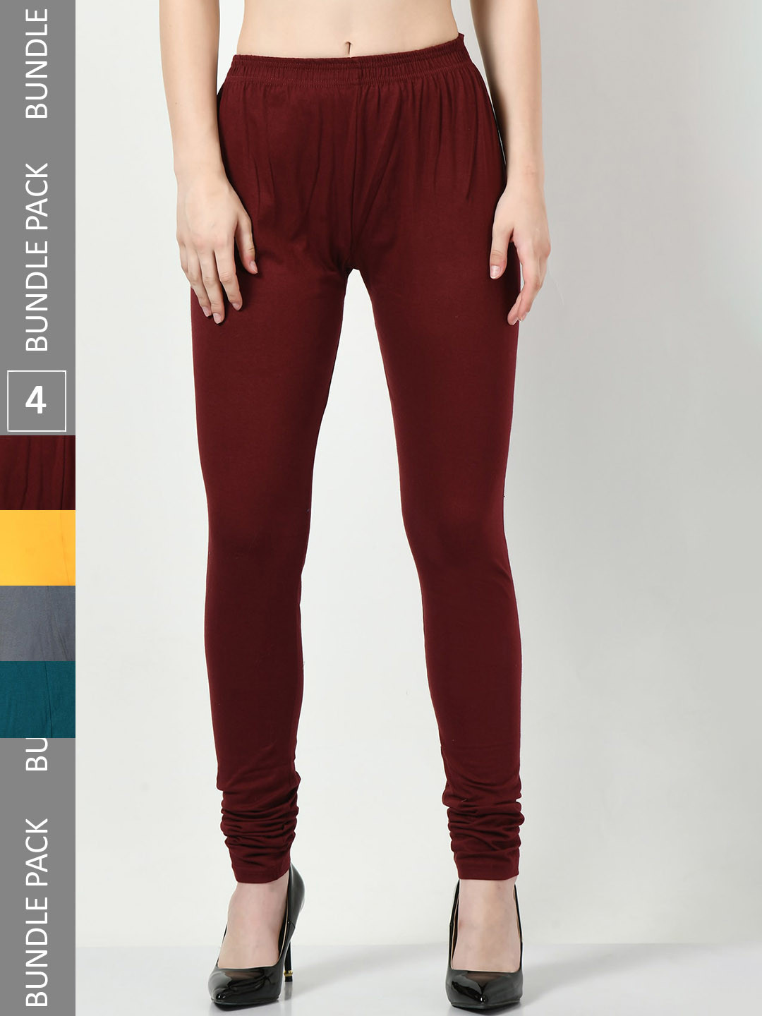 

BAESD Women Pack Of 4 Churidar-Length Slim-Fit Leggings, Maroon