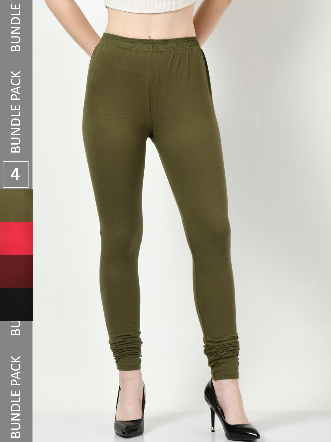 

BAESD Pack Of 4 Super Soft Churidar-Length Leggings, Red