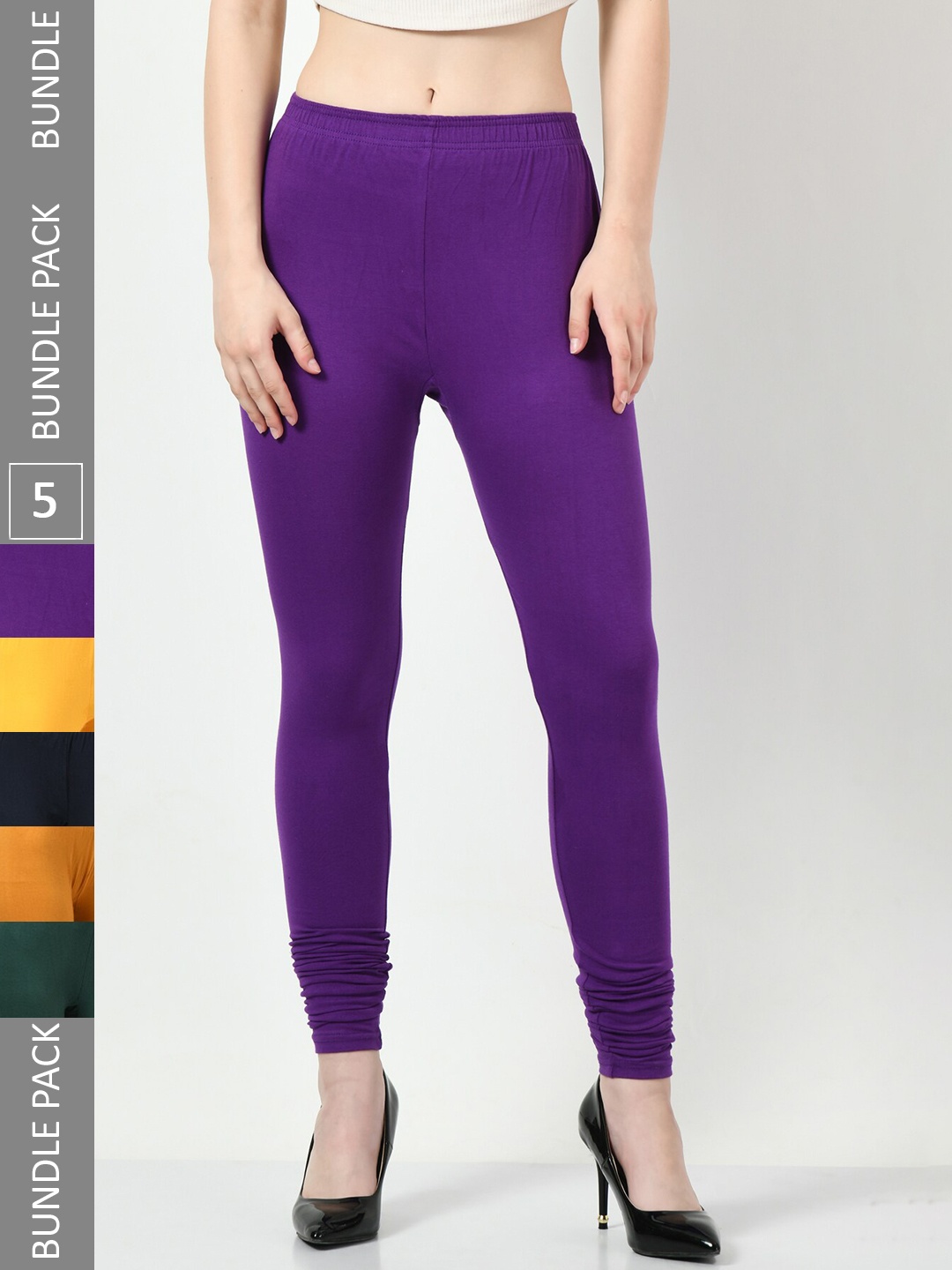 

BAESD Pack Of 5 Churidar Length Leggings, Purple