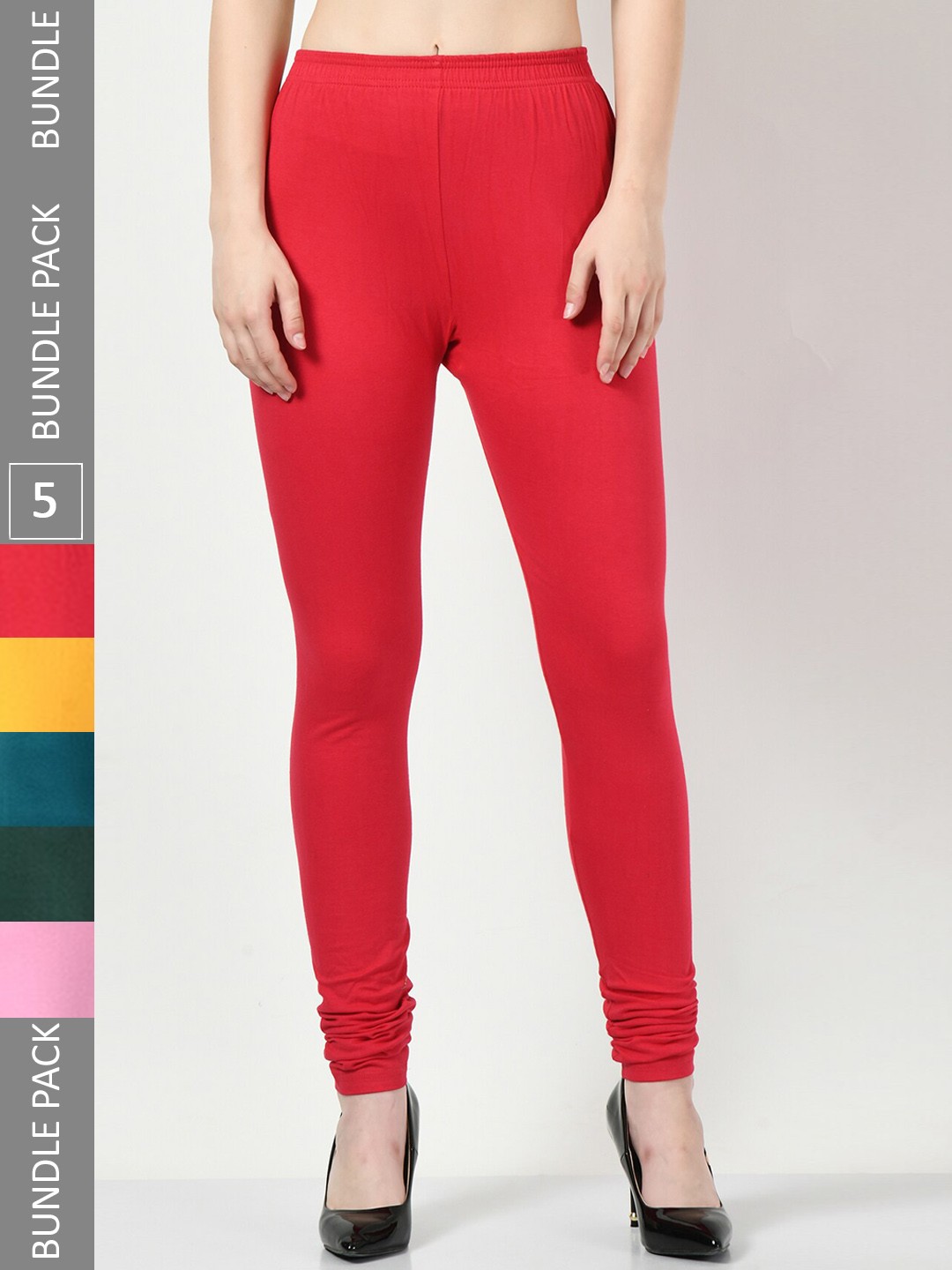 

BAESD Pack Of 5 Churidar Length Slim Fit Leggings, Red
