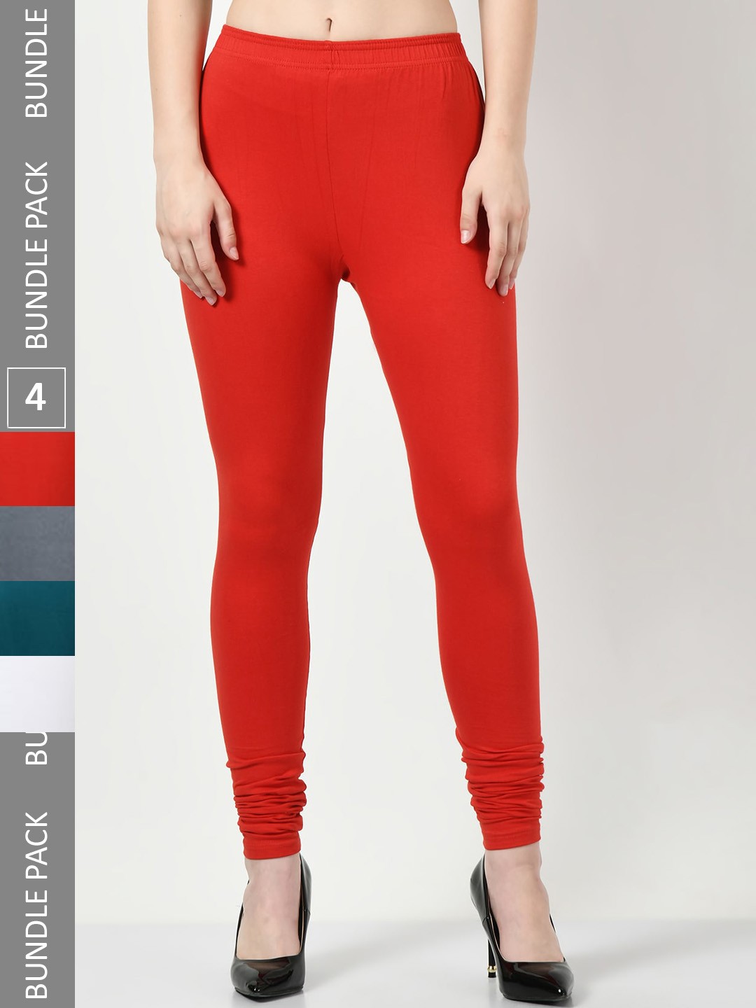 

BAESD Pack Of 4 Slim-Fit Churidar-Length Cotton Lycra Leggings, Red