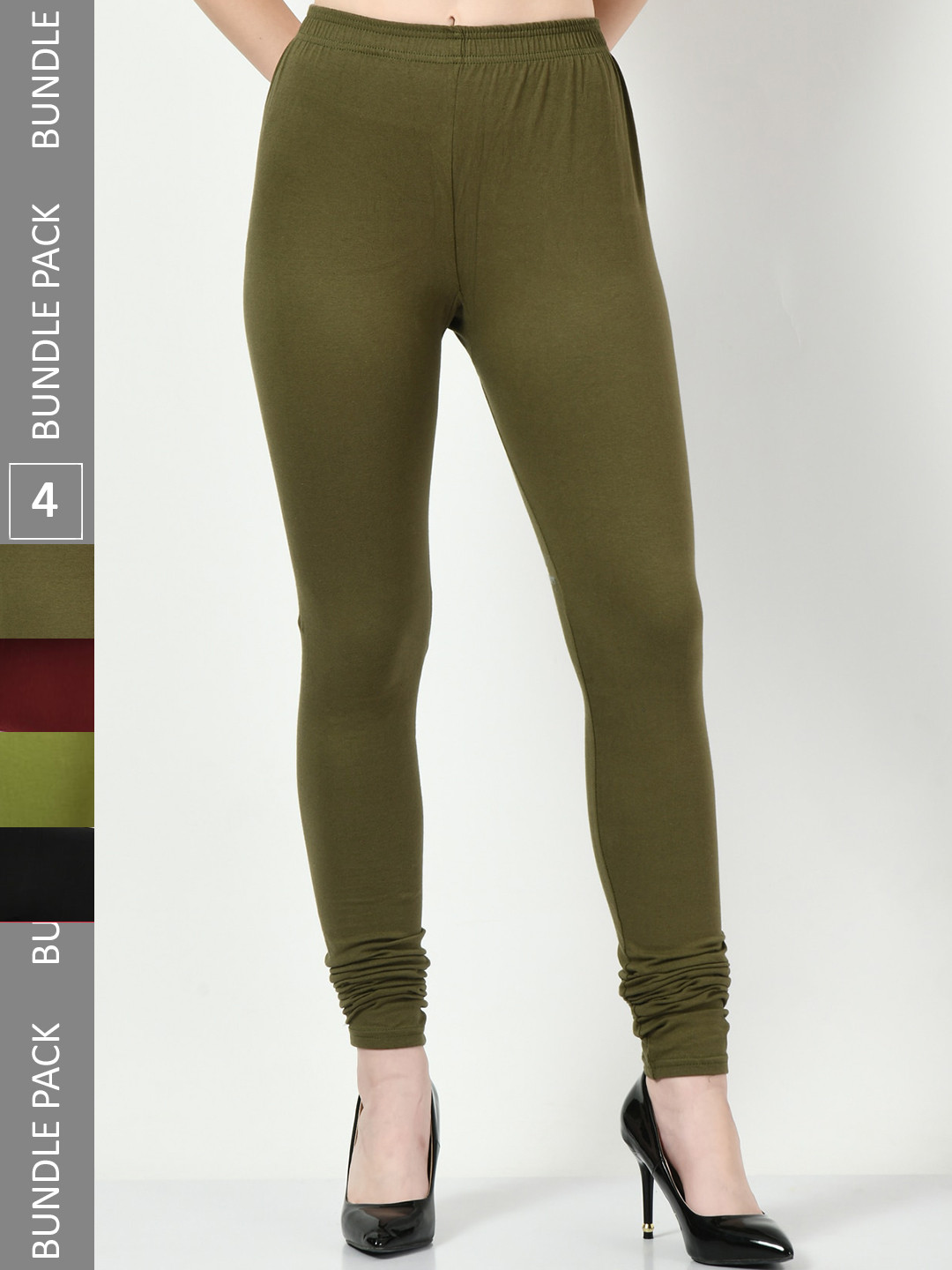 

BAESD Pack Of 4 Super Soft Churidar-Length Leggings, Green