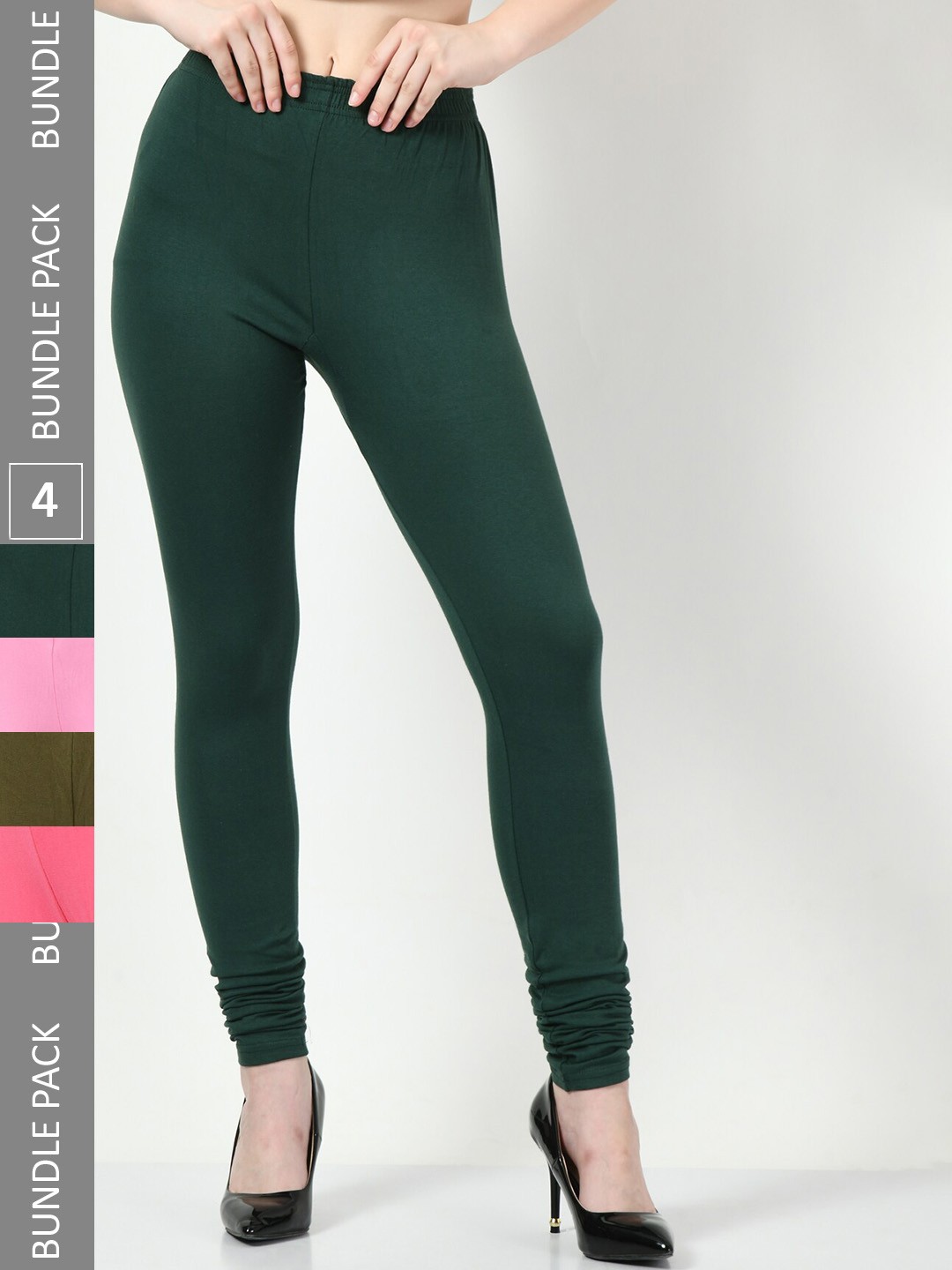 

BAESD Pack of 4 Churidar-Length Leggings, Green
