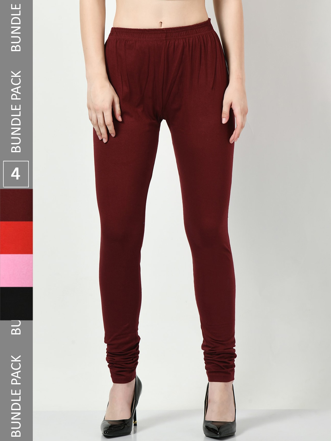 

BAESD Pack Of 4 Churidar-Length Soft Leggings, Maroon