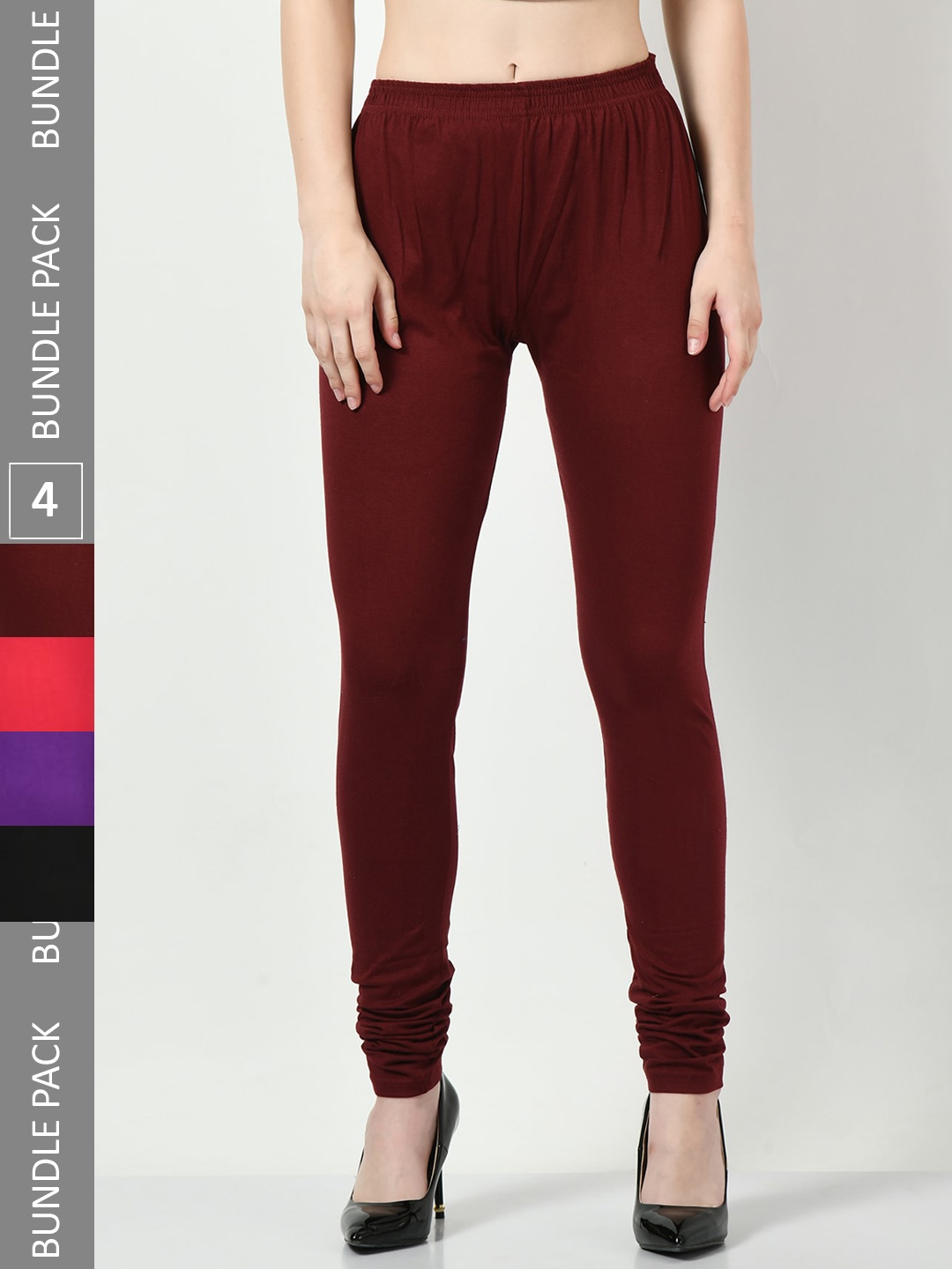 

BAESD Pack Of 4 Churidar Length Leggings, Maroon