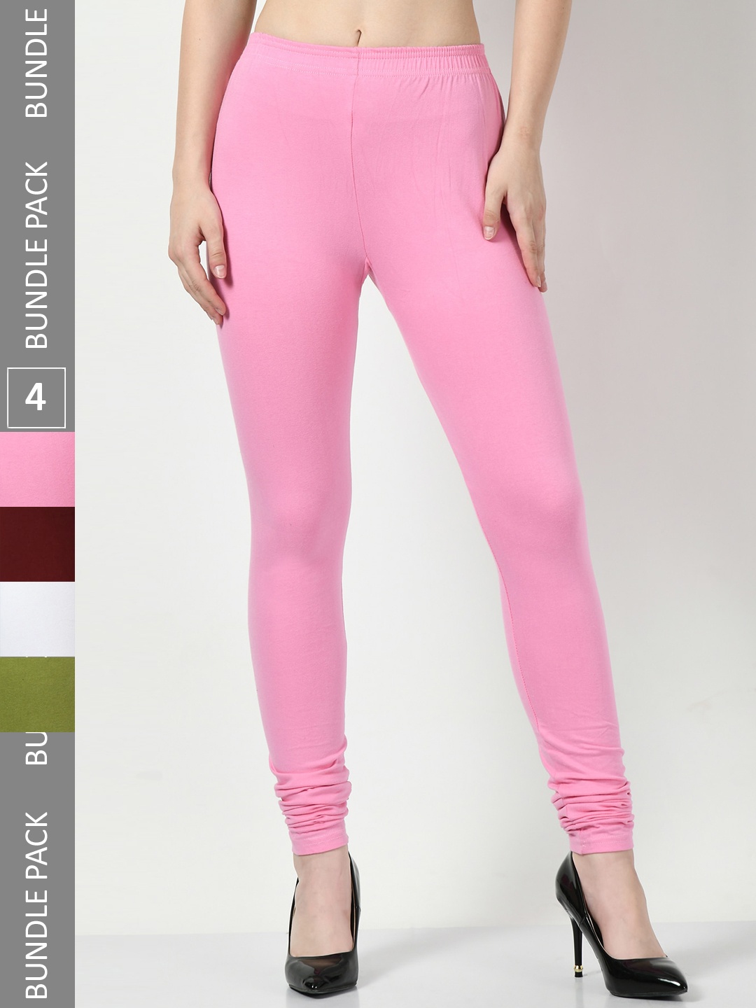 

BAESD Pack Of 4 Slim-Fit Churidar-Length Soft Leggings, Pink