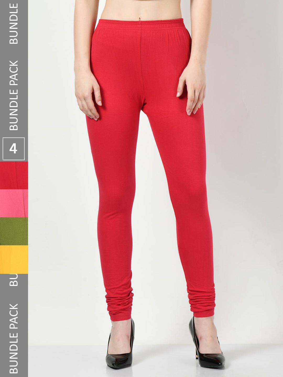 

BAESD Pack Of 4 Slim-Fit Churidar Length Leggings, Red
