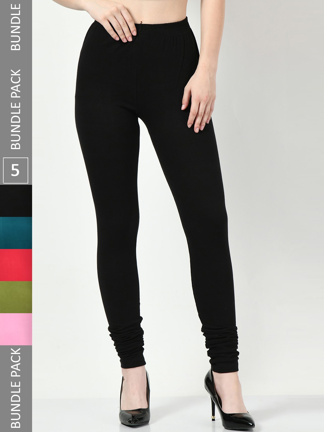 

BAESD Pack Of 5 Churidar-Length Cotton Lycra Leggings, Black