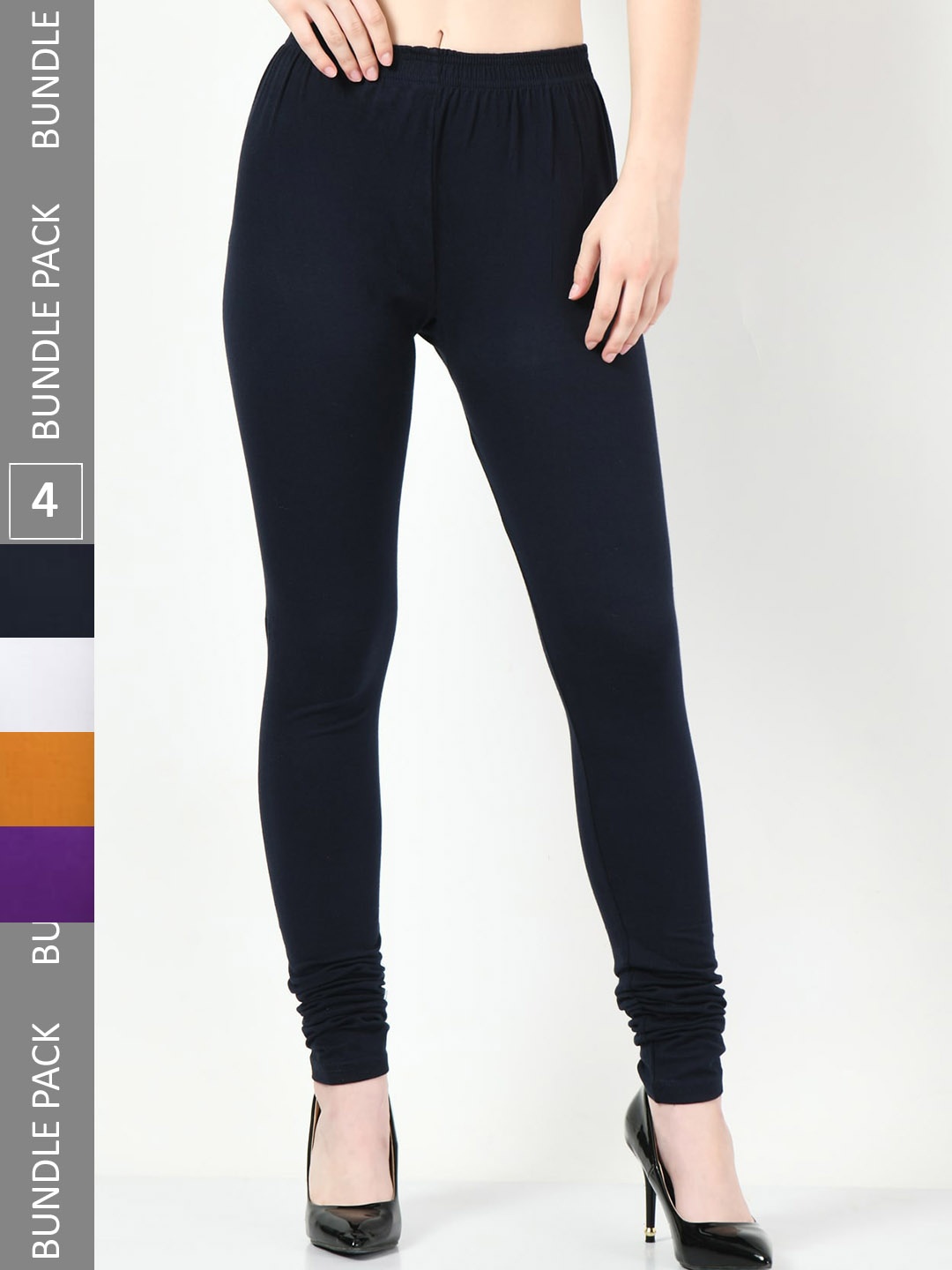 

BAESD Pack Of 4 Slim-Fit Soft Cotton Lycra Churidar-Length Leggings, Purple